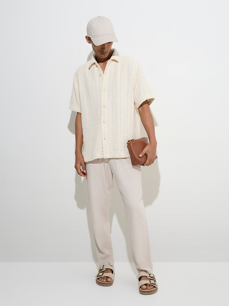ETA Off-White Knit-Textured Relaxed-Fit Cotton Shirt
