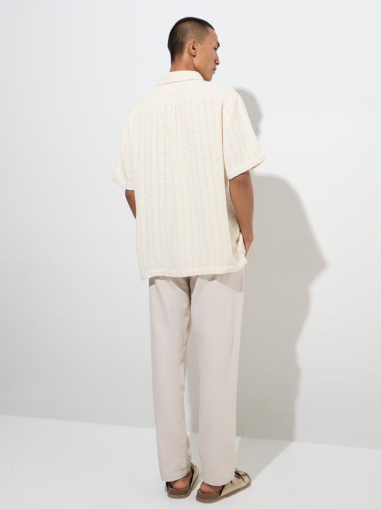 Westside ETA Men's Off-White Knit-Textured Relaxed-Fit Cotton Shirt for Casual Wear Back View