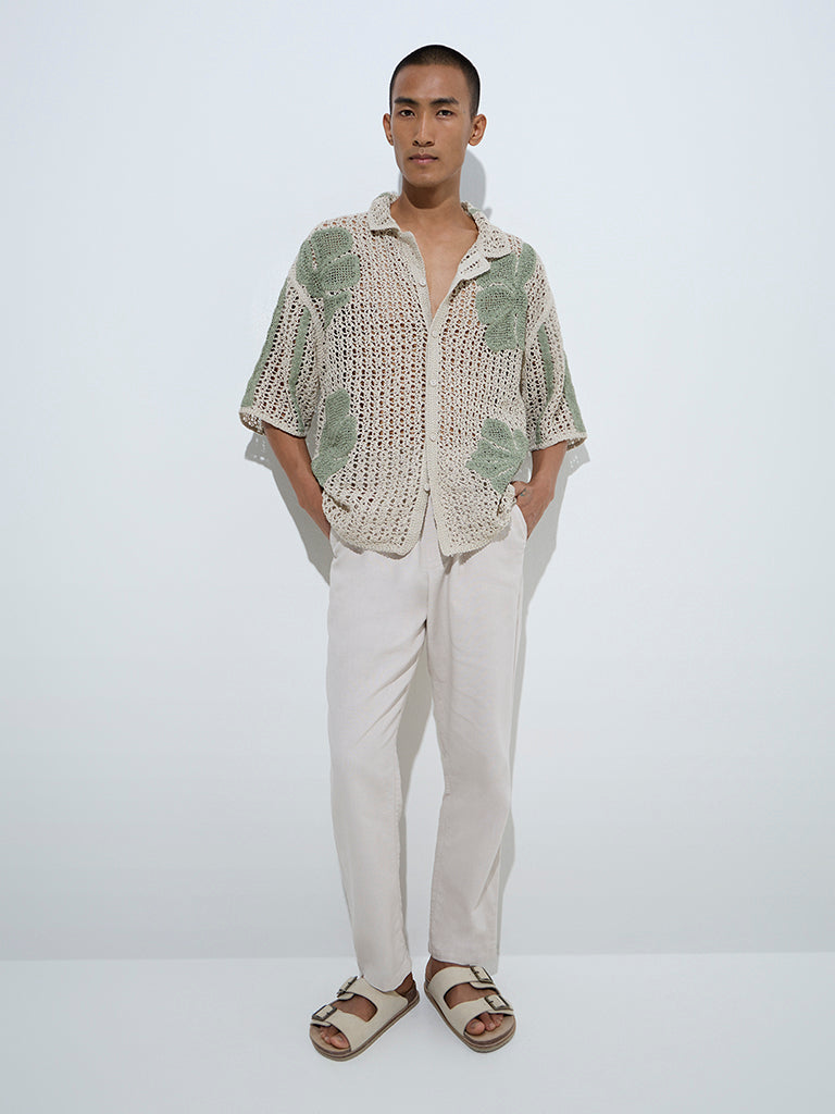 ETA Sage Floral Detailed Relaxed-Fit Crochet Shirt