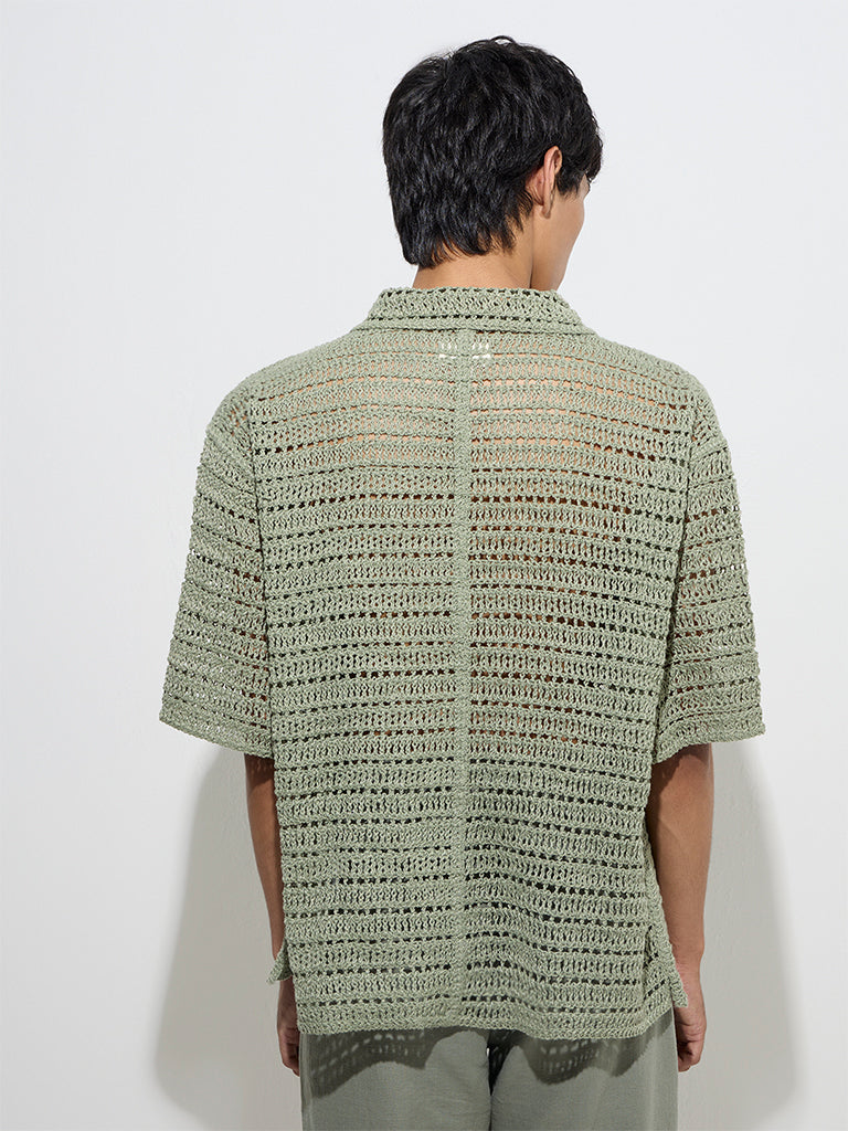 ETA Dark Sage Crochet-Knitted Relaxed-Fit Shirt