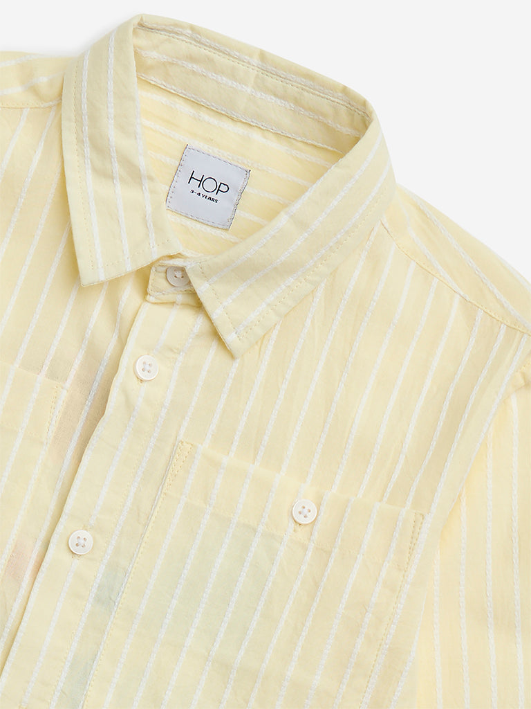 Westside HOP Kids Yellow Stripe Printed Cotton Shirt for Casual Wear Zoomed View