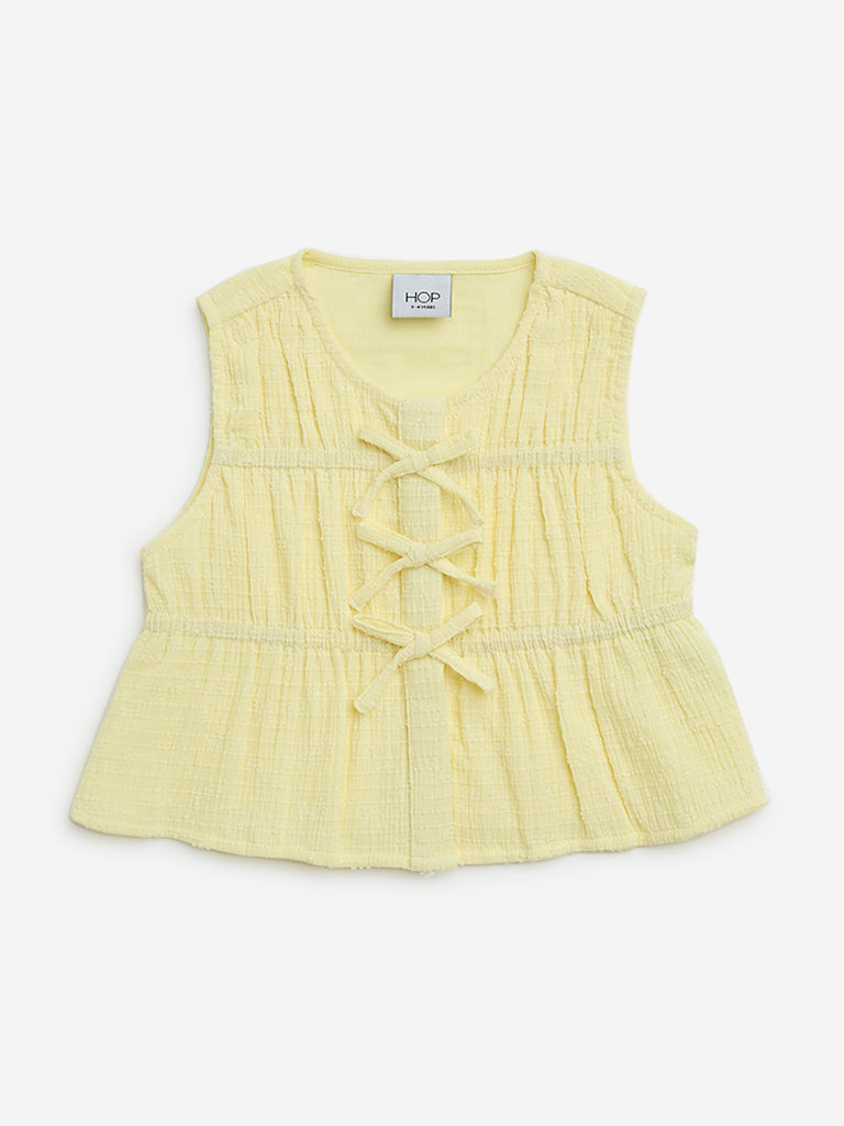 HOP Kids Yellow Bow-Detailed Cotton Top