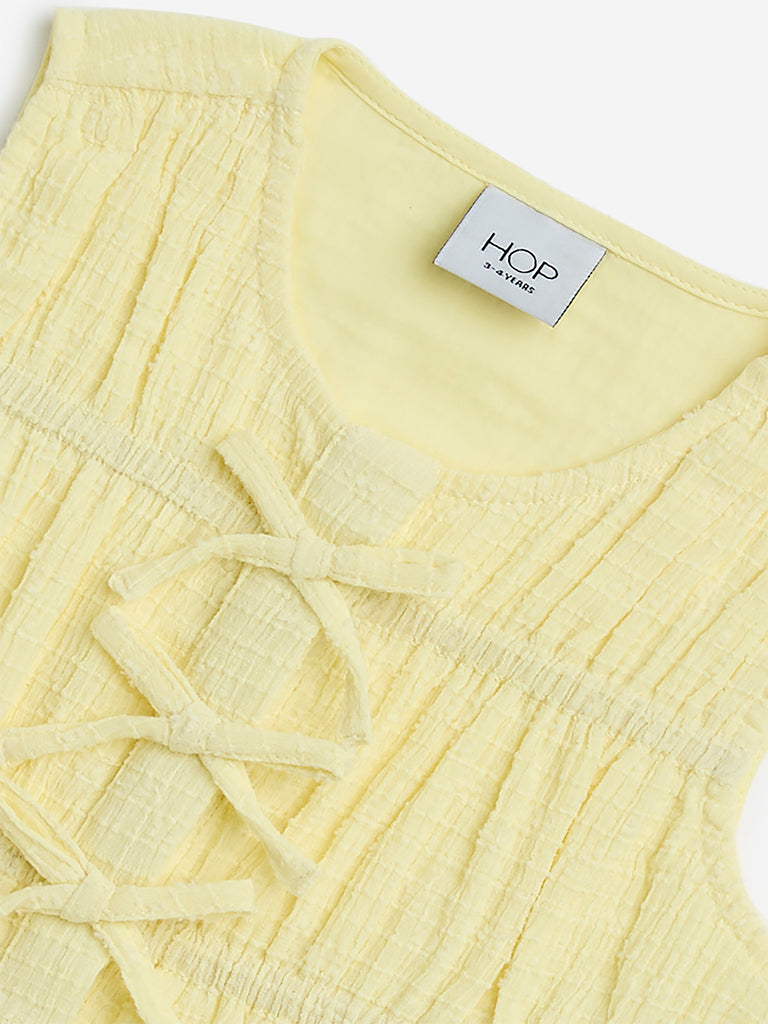 HOP Kids Yellow Bow-Detailed Cotton Top