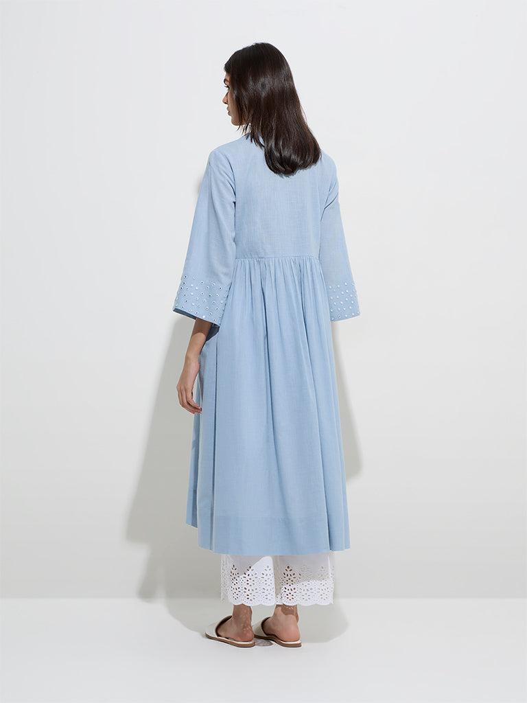 Utsa Blue Cotton A-Line Kurta