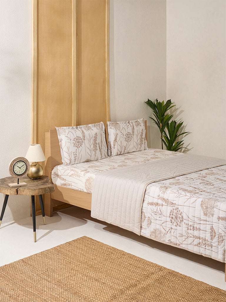 Westside Home Beige Floral Design Reversible Quilted Double Bed Comforter