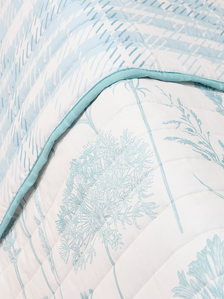 Westside Home Aqua Botanical Printed Reversible Queen Bed Comforter