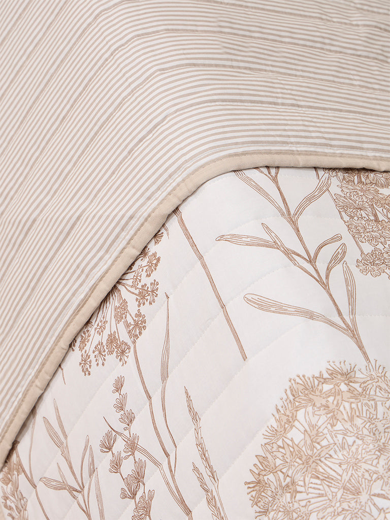 Westside Home Beige Floral Design Reversible Quilted Single Bed Comforter