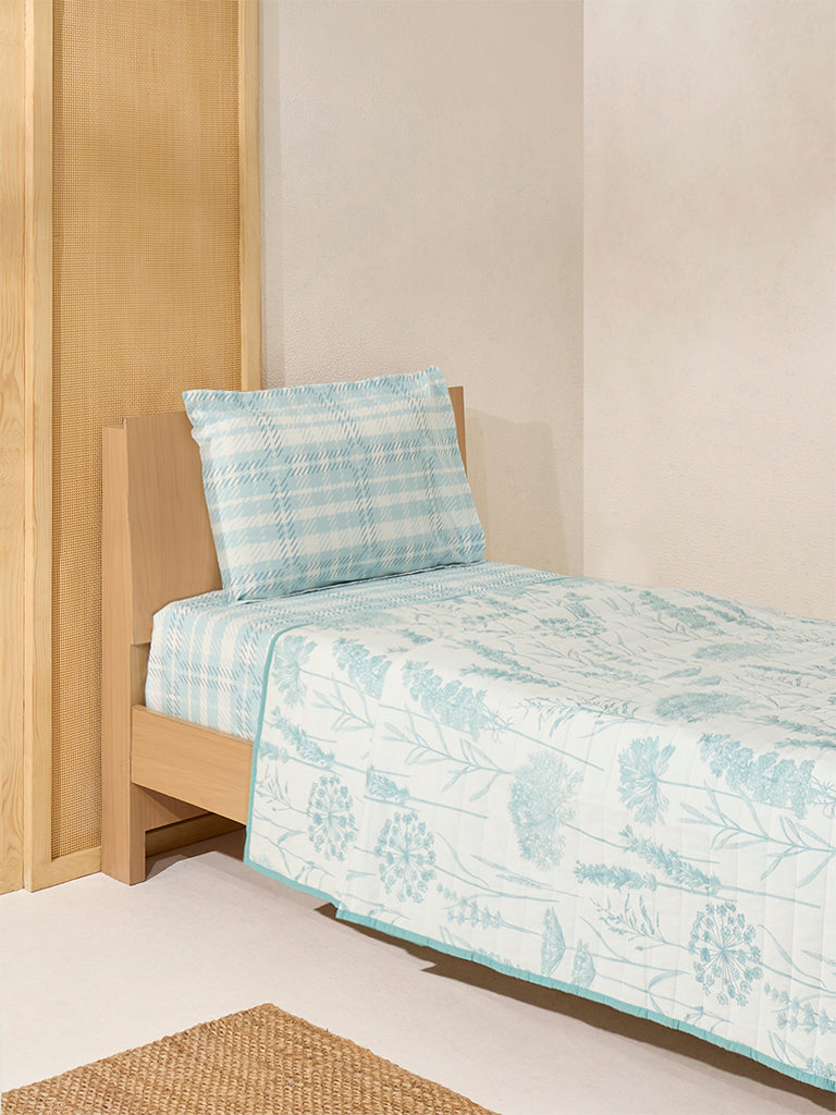 Westside Home Aqua Botanical Printed Reversible Single Bed Comforter