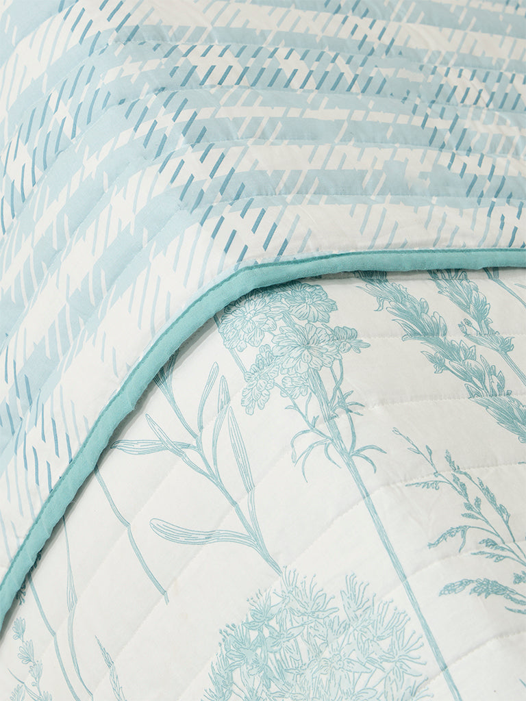 Westside Home Aqua Botanical Printed Reversible Single Bed Comforter