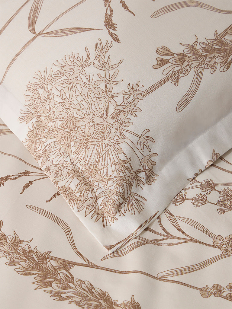 Westside Home Beige Floral Printed King Bed Flat Sheet and Pillowcase Set