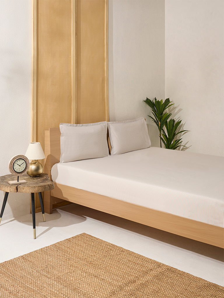 Westside Home Beige Striped Double Bed Flat Sheet and Pillowcase Set