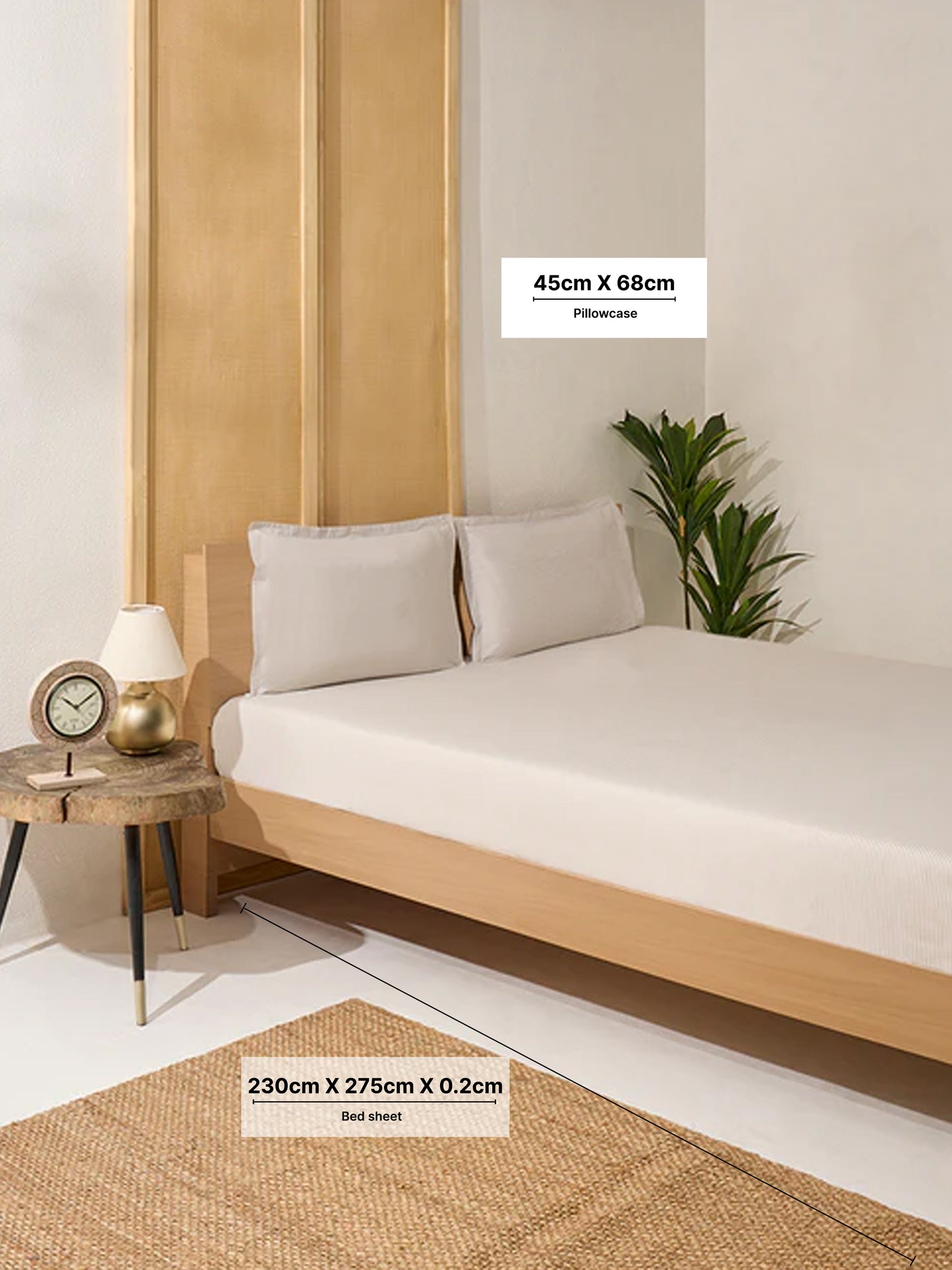 Westside Home Beige Striped Double Bed Flat Sheet and Pillowcase Set