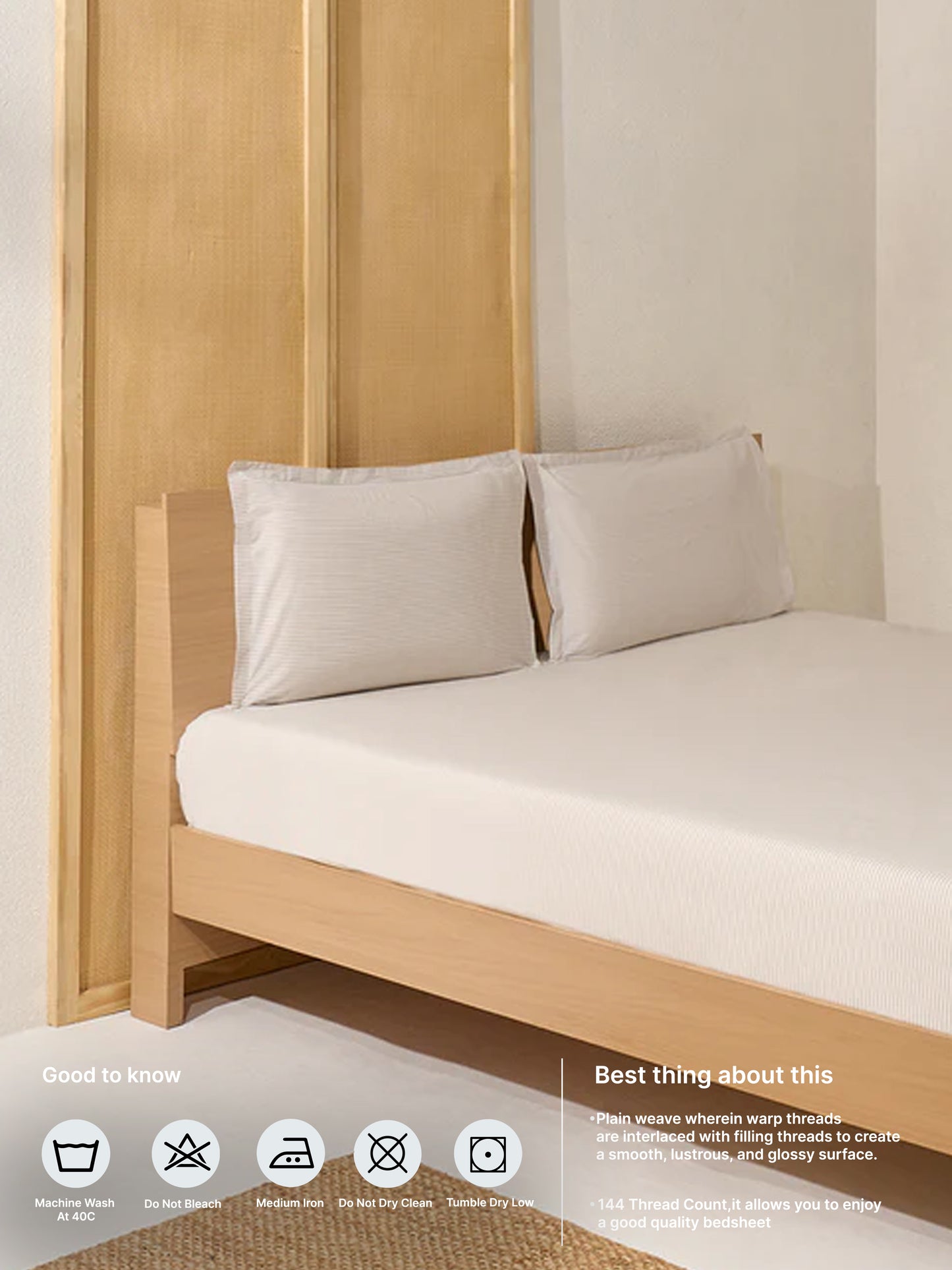 Westside Home Beige Striped Double Bed Flat Sheet and Pillowcase Set