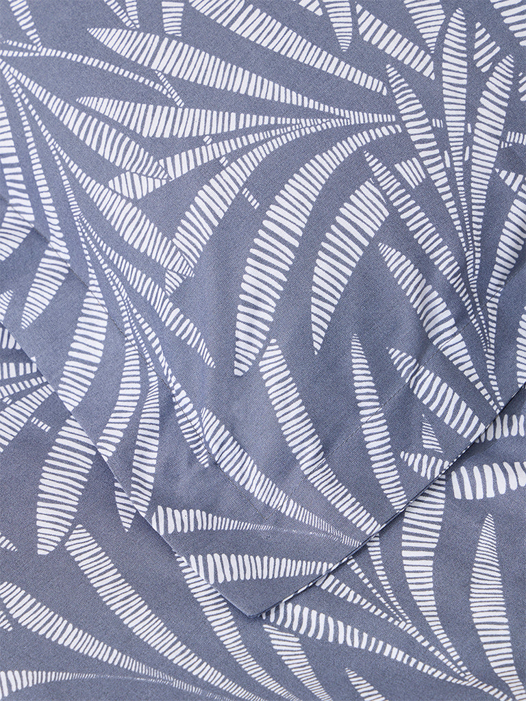 Westside Home Dusty Blue Foliage Pattern Single Bed Fitted Sheet and Pillowcase Set
