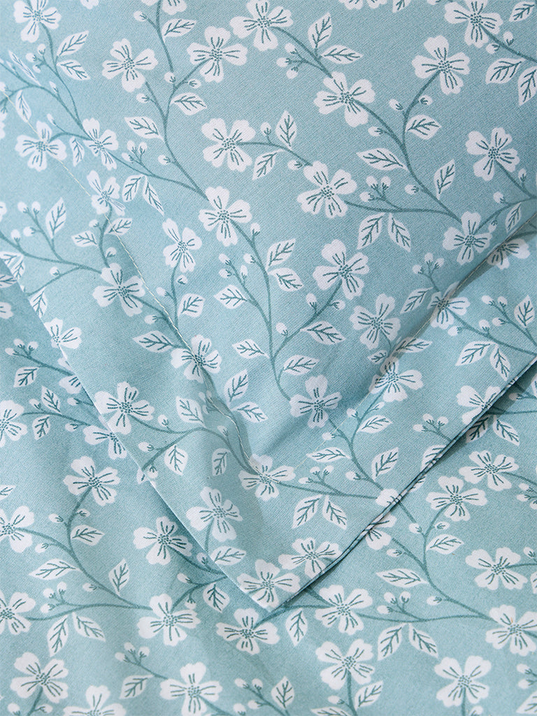 Westside Home Aqua Floral Design Single Bed Fitted Sheet and Pillowcase Set