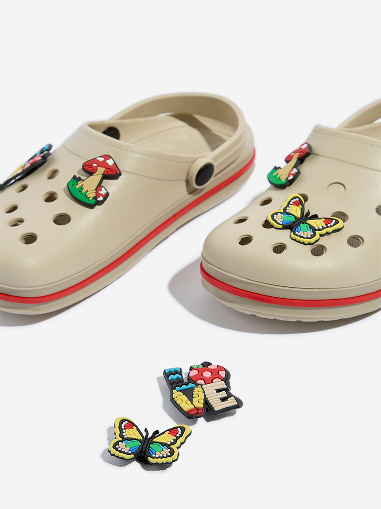 Westside Yellow Kids Beige Applique-Detailed Slingback Clogs for Casual Wear Zoomed View