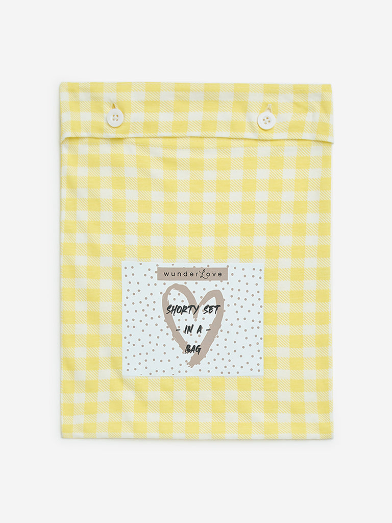 Wunderlove White Gingham Cotton Shorts Set In A Bag