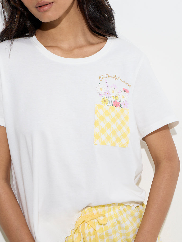 Wunderlove White Gingham Cotton Shorts Set In A Bag