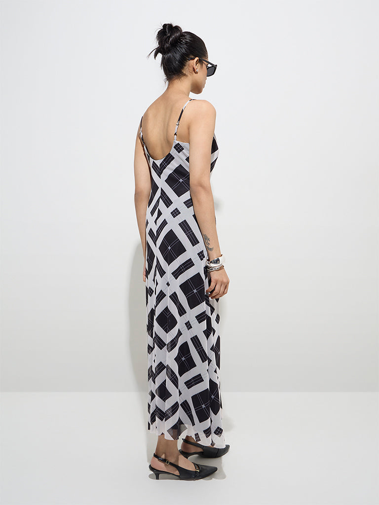 Westside Wardrobe Women's Black Checks Design Straight Dress for Work Wear Back View