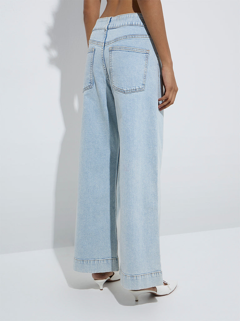 westisde LOV Women's Blue Wide-Leg High-Rise Jeans for Casual Wear Back View