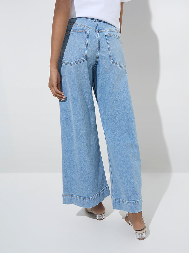 westisde LOV Women's Light Blue Wide-Leg High-Rise Jeans for Casual Wear Back View