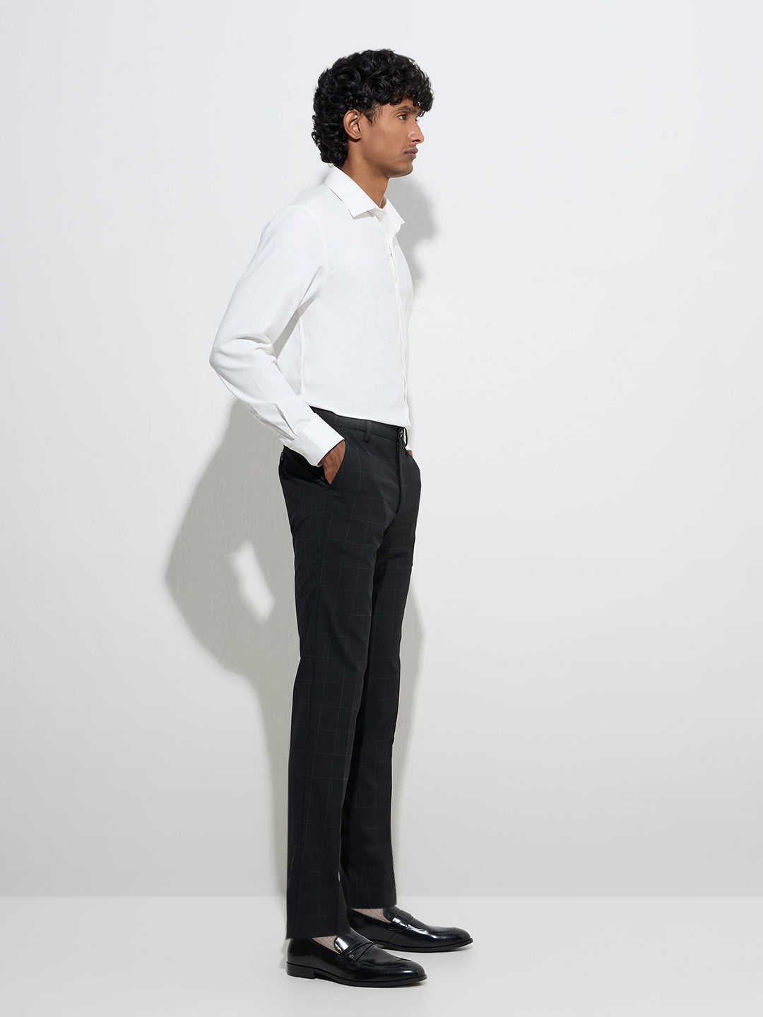 westisde WES Formals Men's White Solid Slim-Fit Shirt for Work Wear Full Model View