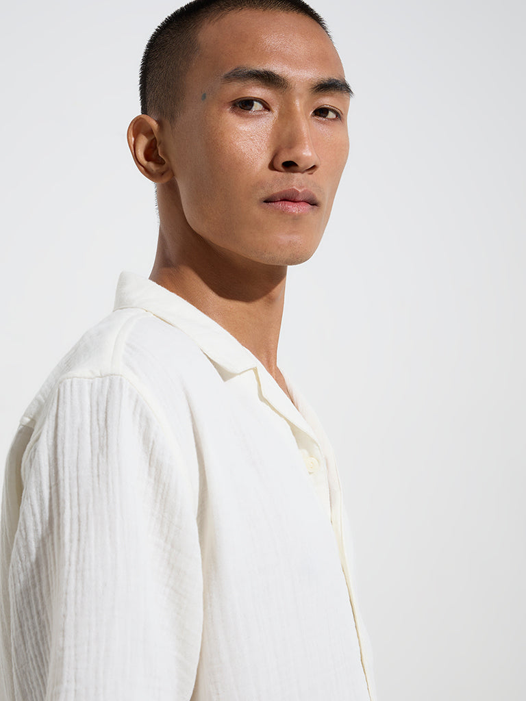 ETA Off-White Crinkle-Textured Relaxed-Fit Cotton Shirt