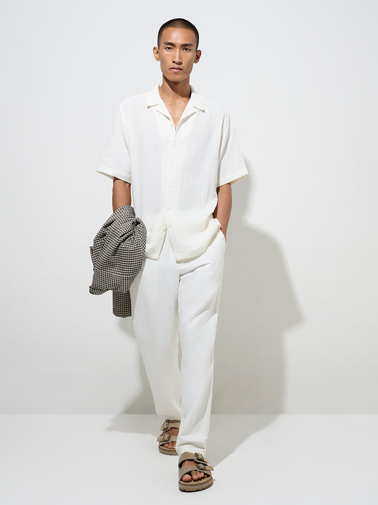 ETA Off-White Crinkle-Textured Relaxed-Fit Cotton Shirt