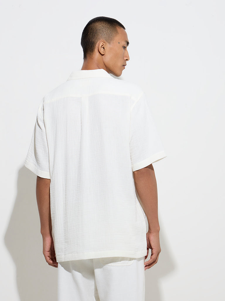 ETA Off-White Crinkle-Textured Relaxed-Fit Cotton Shirt