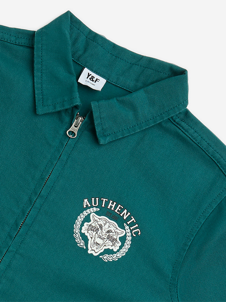 Westside Y&F Boys' Kids Green Printed Cotton Shirt for Casual Wear Zoom View