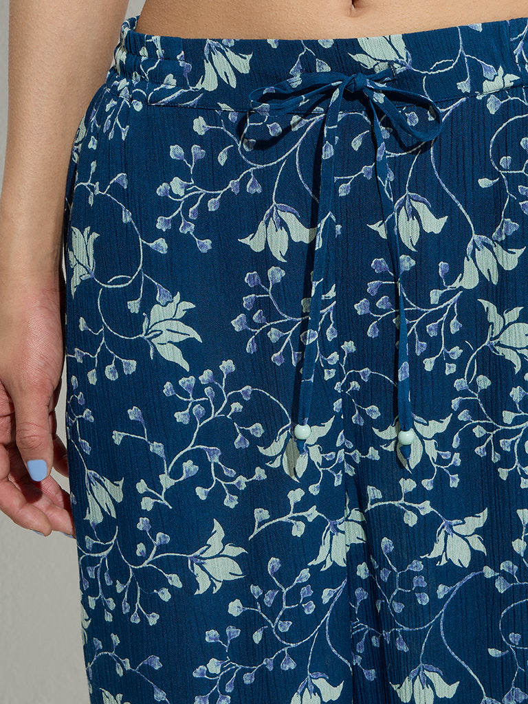 Westside Bombay Paisley Women's Indigo Floral Design High-Rise Pants for Everyday Zoomed View