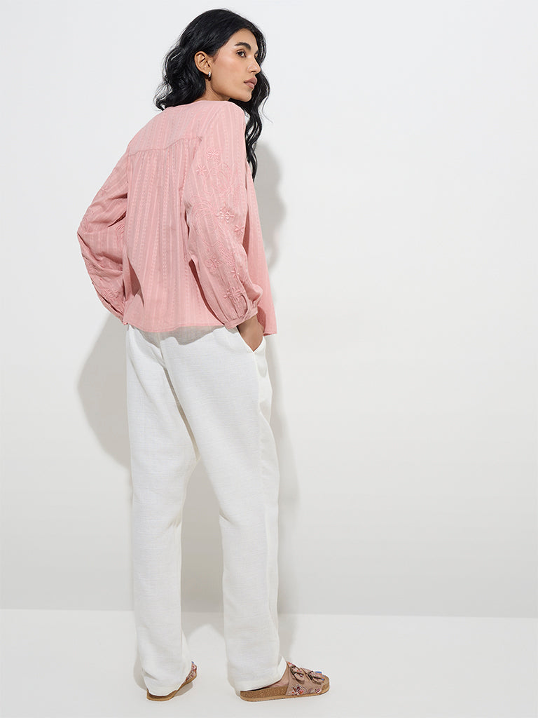 Bombay Paisley Pink Floral Embroidered Cotton Blouse