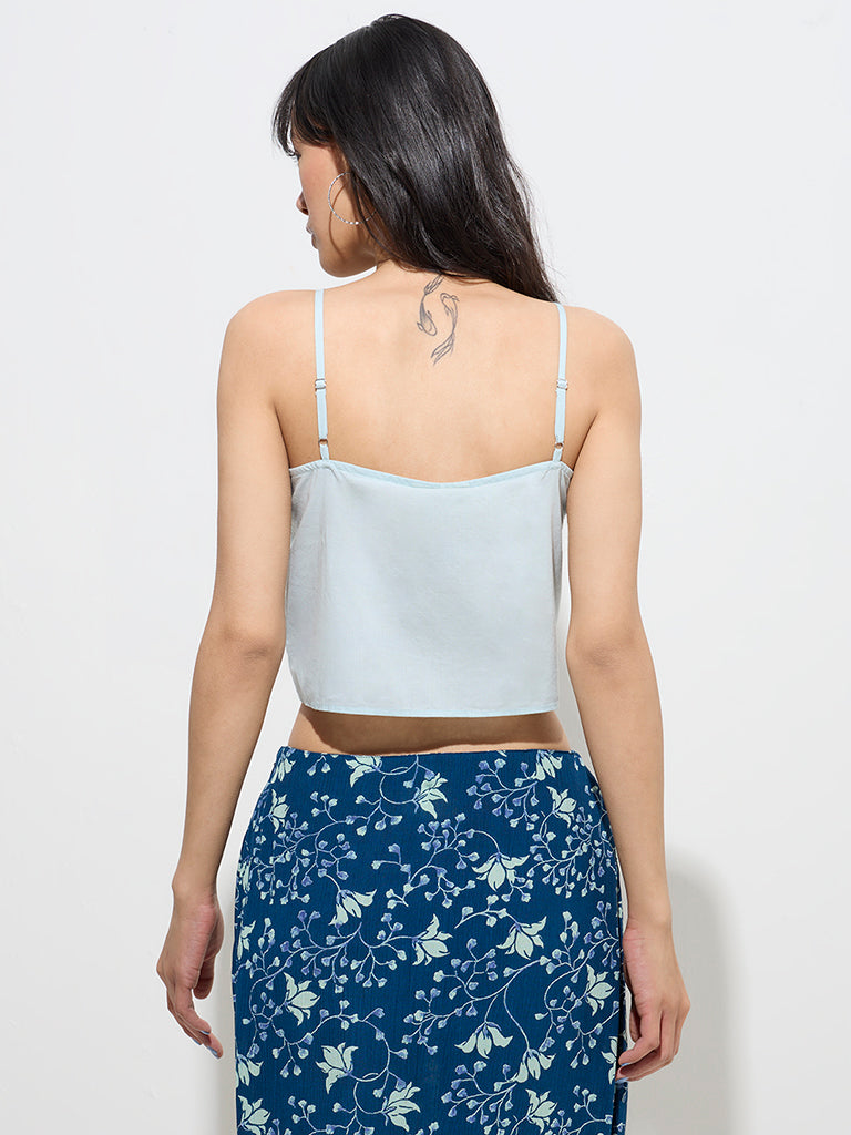 Bombay Paisley Light Blue Embroidered Cotton Crop Top