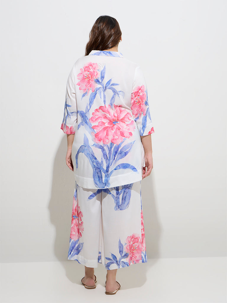 Westside Diza Women's White Floral Design Tunic for Work Wear Back View