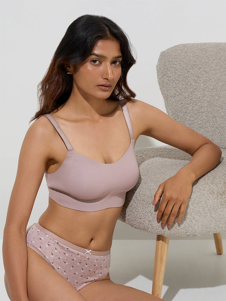 Wunderlove Beige Invisible Padded Cotton-Blend Bra