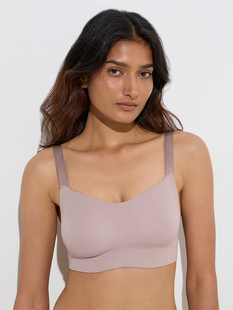 Wunderlove Beige Invisible Padded Cotton-Blend Bra