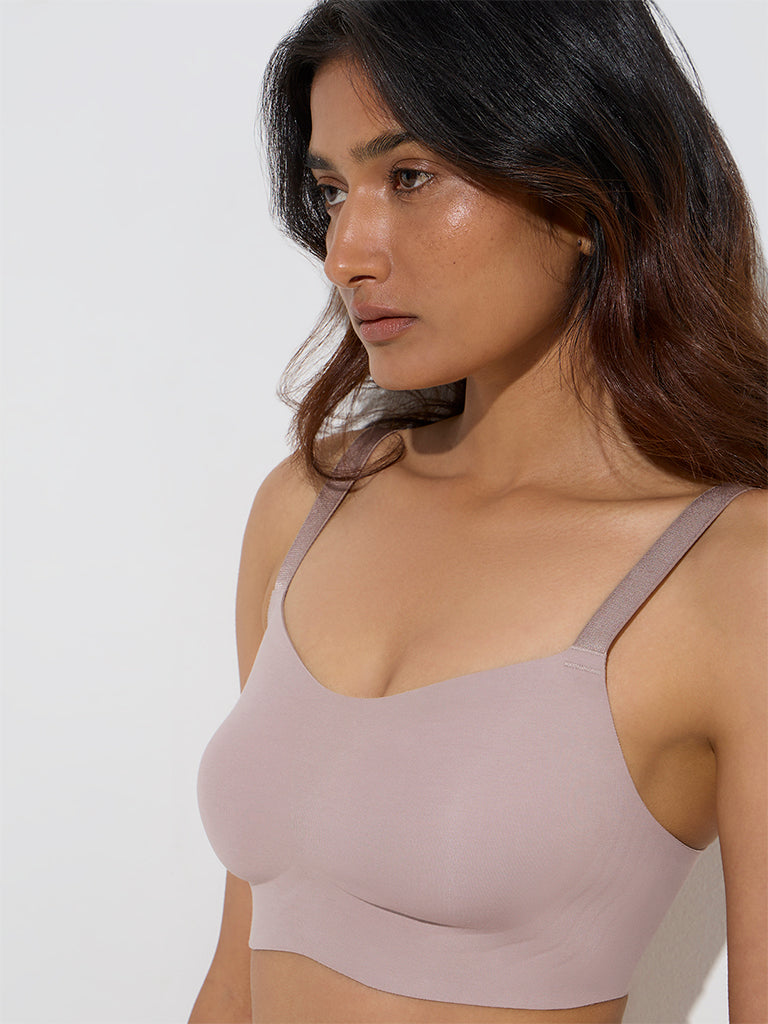 Wunderlove Beige Invisible Padded Cotton-Blend Bra
