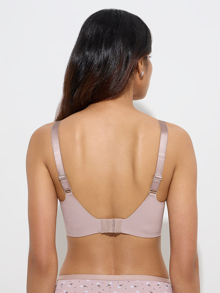 Wunderlove Beige Invisible Padded Cotton-Blend Bra