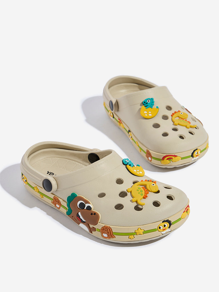 Westside Yellow Kids Beige Applique-Detailed Perforated Clogs for Casual Wear Zoomed View