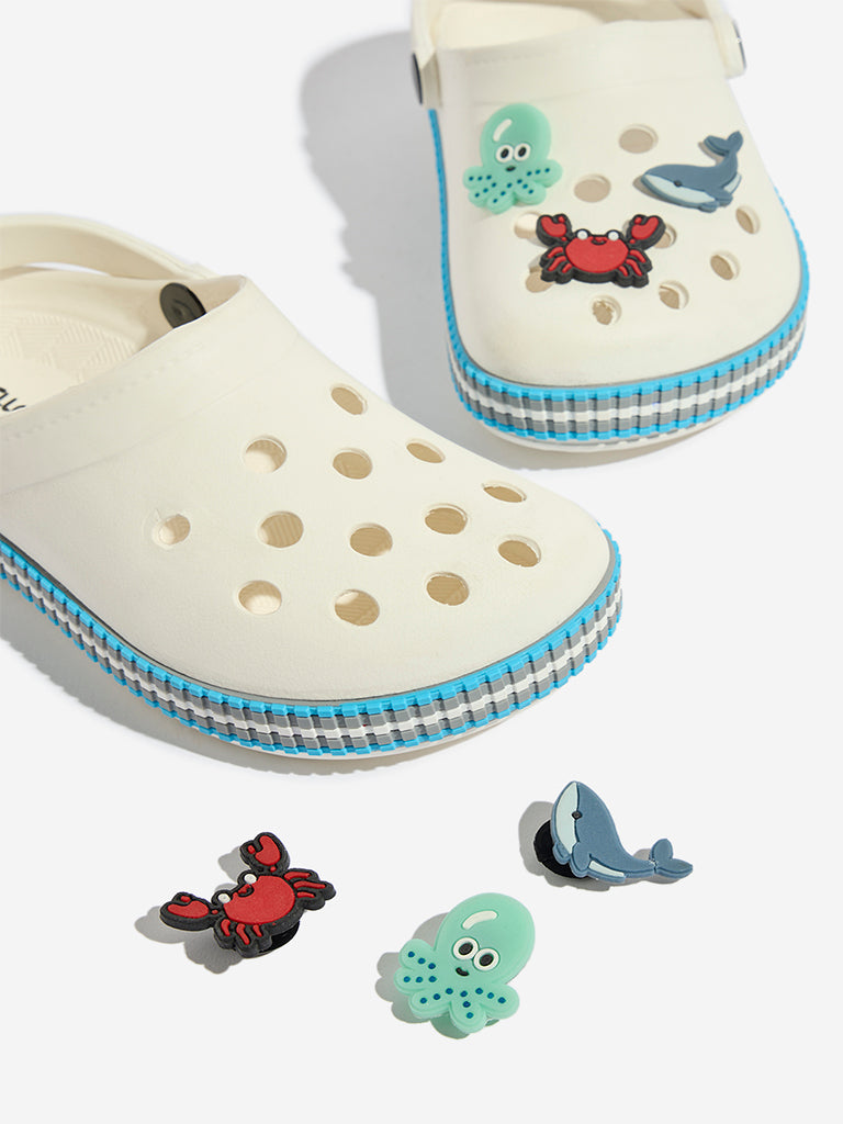 Westside Yellow Kids White Animal-Themed Applique-Detailed Clogs for Casual Wear Zoomed View
