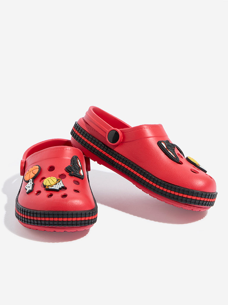 Westside Yellow Kids Red Applique-Detailed Clogs for Casual Wear Zoomed View