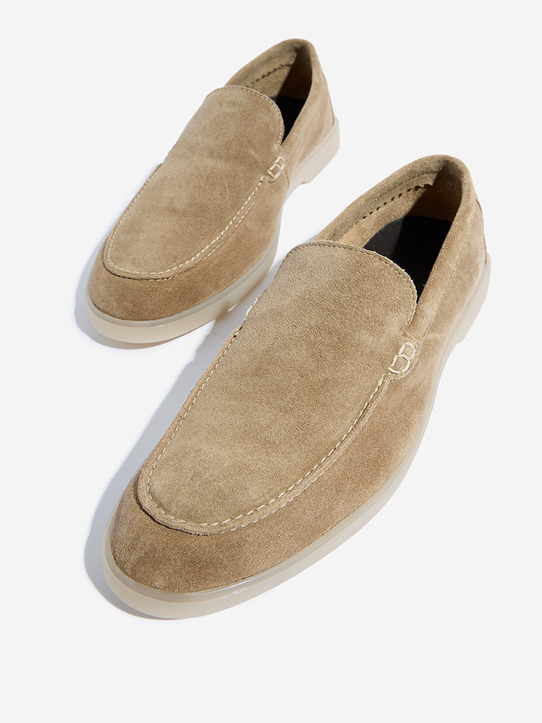 Westside SOLEPLAY Men's Beige Suede Leather Loafers for Casual Wear Zoomed View