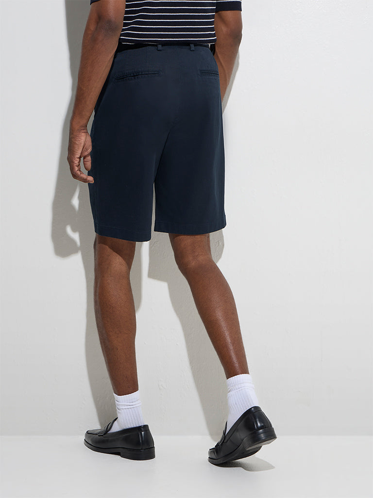Westside Ascot Men's Navy Relaxed-Fit Mid-Rise Cotton-Blend Shorts for Casual Wear Back View