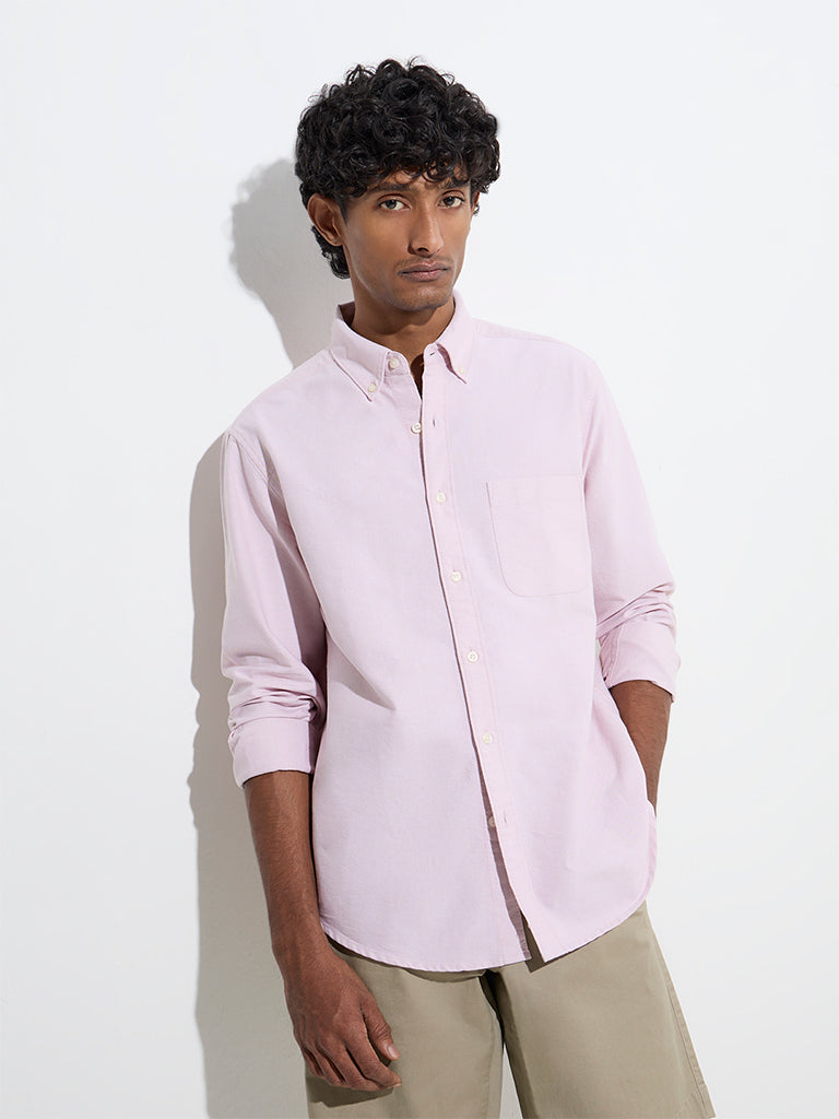 WES Casuals Pink Solid Relaxed-Fit Cotton Shirt