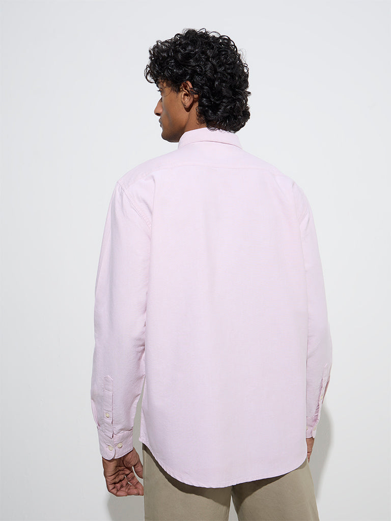 WES Casuals Pink Solid Relaxed-Fit Cotton Shirt