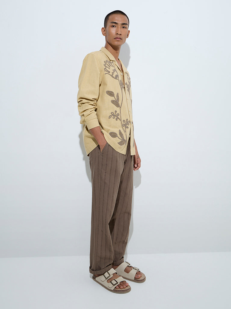 ETA Yellow Floral Embroidered Relaxed-Fit Cotton Shirt