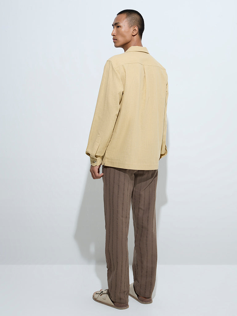 Westside ETA Men's Yellow Floral Embroidered Relaxed-Fit Cotton Shirt for Casual Wear Back View