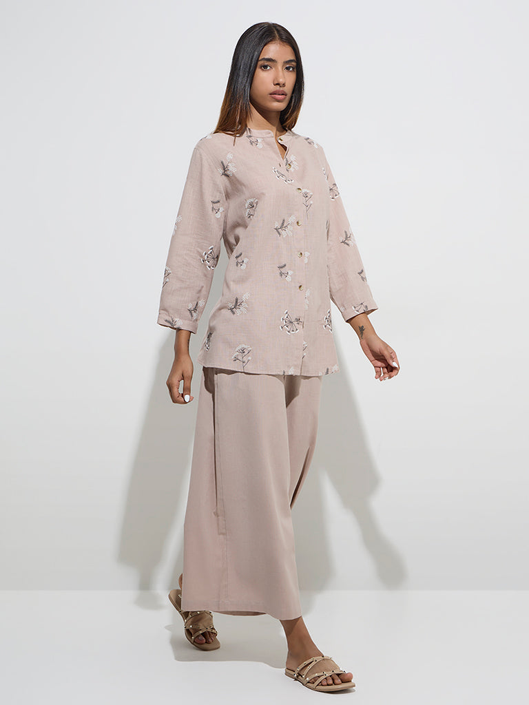 Westside Utsa Women's Beige Solid Cotton Palazzos for Everyday Full View