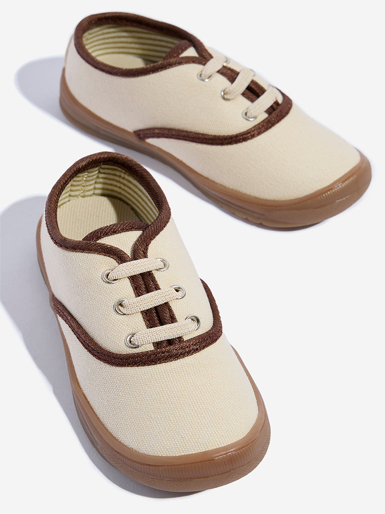 Westside Yellow Kids Beige Lace-Up Shoes for Casual Wear Zoomed View
