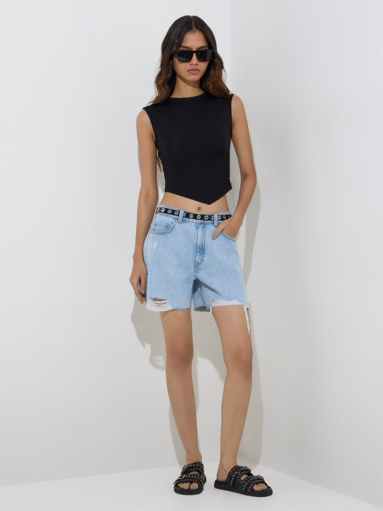 Nuon Light Blue Distressed Denim Shorts